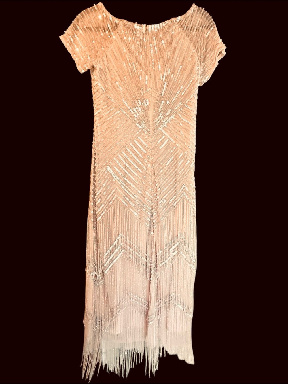 MGNY Beaded Fringe Sheath Dress Blush Pink Natural 72525 NWT